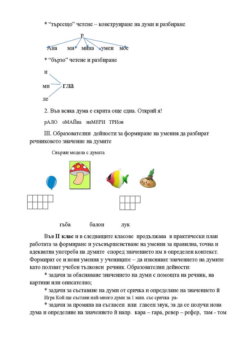 Образователни техники за за работа с  речниковото значение на думите в урока по БЕЛ“ 2